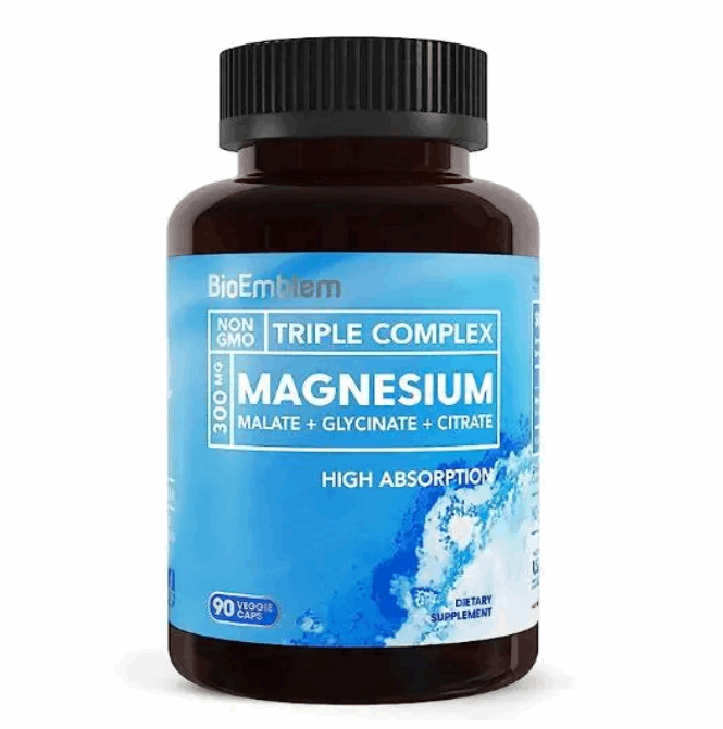 Triple Magnesium Complex | 300mg of Magnesium Glycinate, Malate, & Citrate for Muscles, Nerves, & Energy | High Absorption | Vegan, Non-GMO | 90 Capsules
