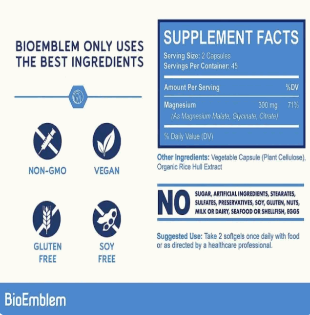 Triple Magnesium Complex | 300mg of Magnesium Glycinate, Malate, & Citrate for Muscles, Nerves, & Energy | High Absorption | Vegan, Non-GMO | 90 Capsules