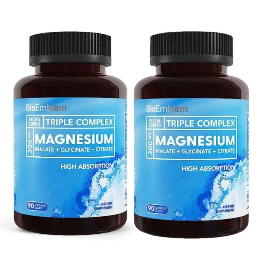Triple Magnesium Complex | 300mg of Magnesium Glycinate, Malate, & Citrate for Muscles, Nerves, & Energy | High Absorption | Vegan, Non-GMO | 90 Capsules