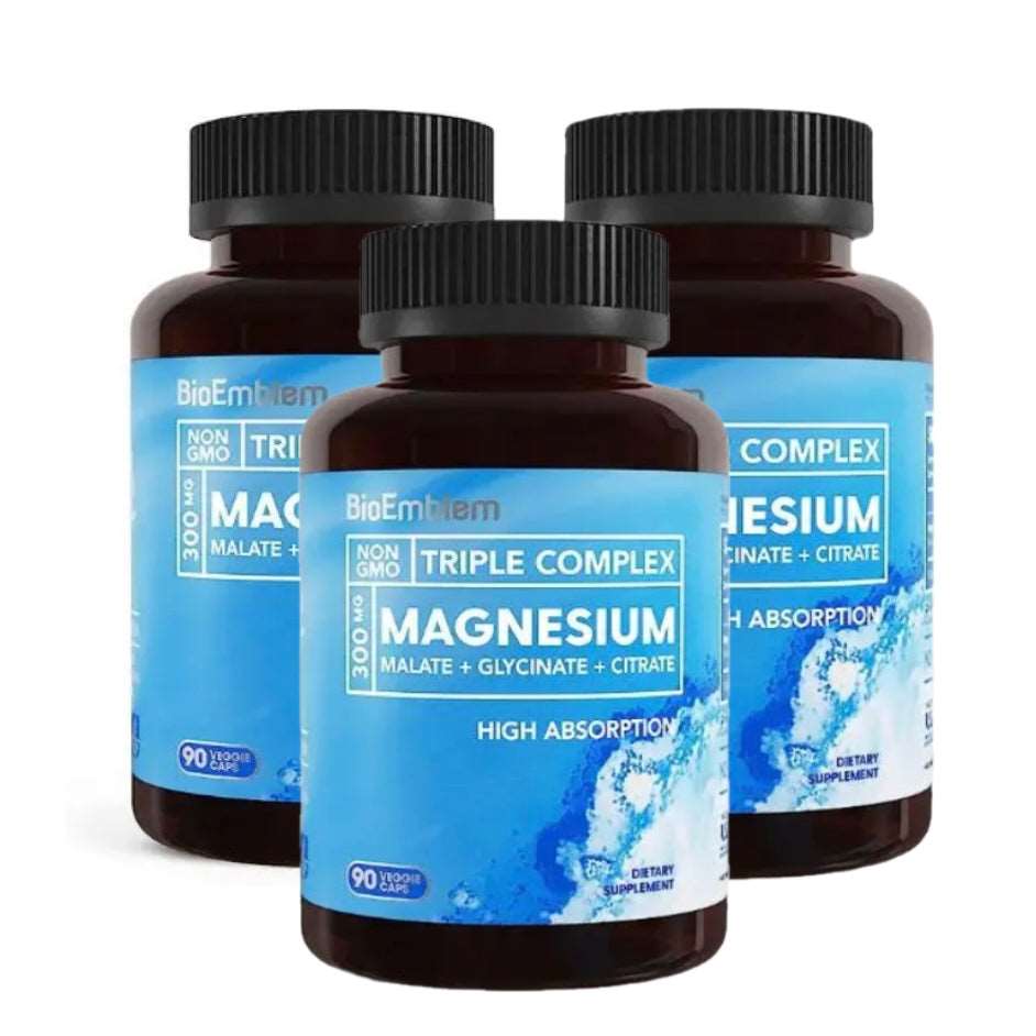 Triple Magnesium Complex | 300mg of Magnesium Glycinate, Malate, & Citrate for Muscles, Nerves, & Energy | High Absorption | Vegan, Non-GMO | 90 Capsules