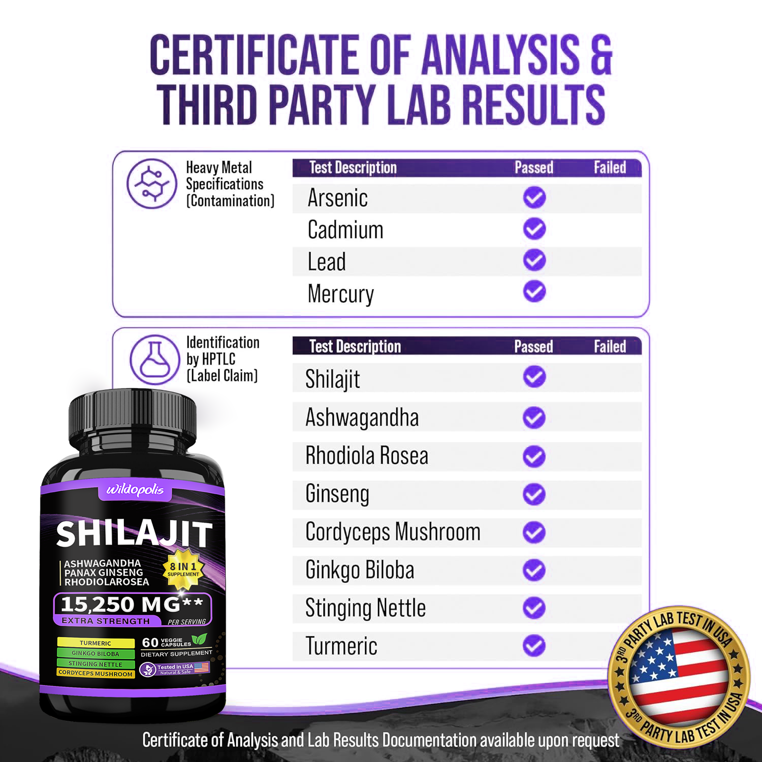 Shilajit 9000 Panax Ginseng 1500MG Ashwagandha 2000MG Rhodiola Rosea 1000MG, Turmeric 500MG, Gingko Biloba 500MG, Stinging Nettle 250MG, Cordyceps Mushroom 500MG