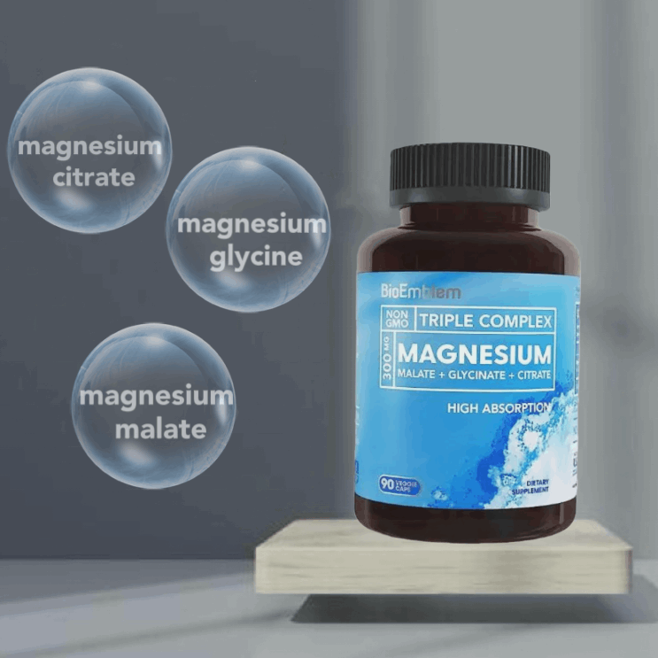 Triple Magnesium Complex | 300mg of Magnesium Glycinate, Malate, & Citrate for Muscles, Nerves, & Energy | High Absorption | Vegan, Non-GMO | 90 Capsules