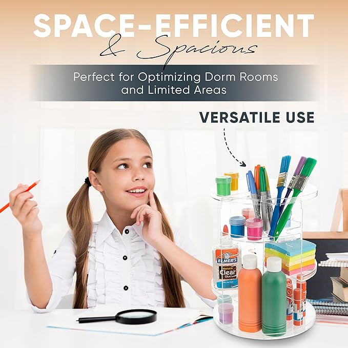 360 Rotating Makeup Organizer - Adjustable Shelf Height and Fully Rotatable.