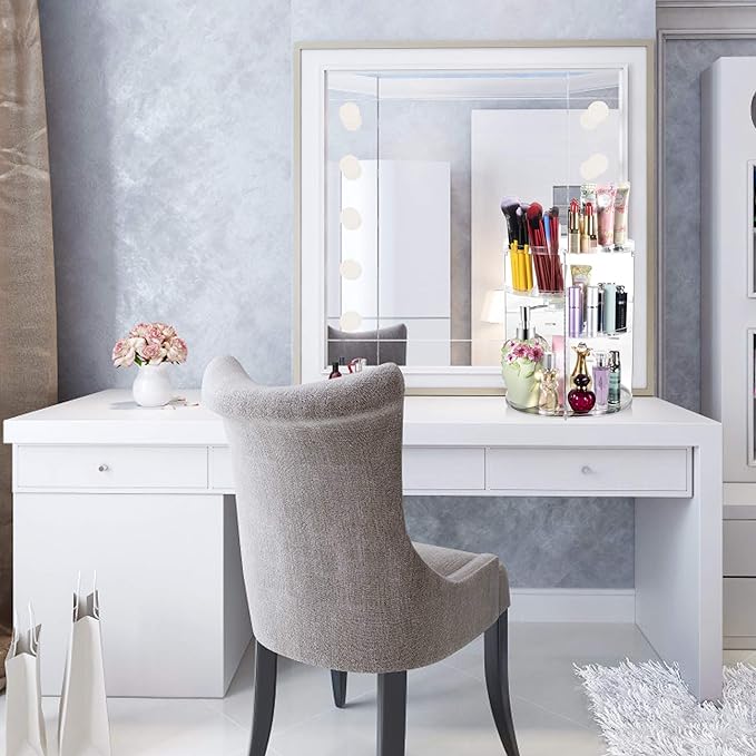360 Rotating Makeup Organizer - Adjustable Shelf Height and Fully Rotatable.