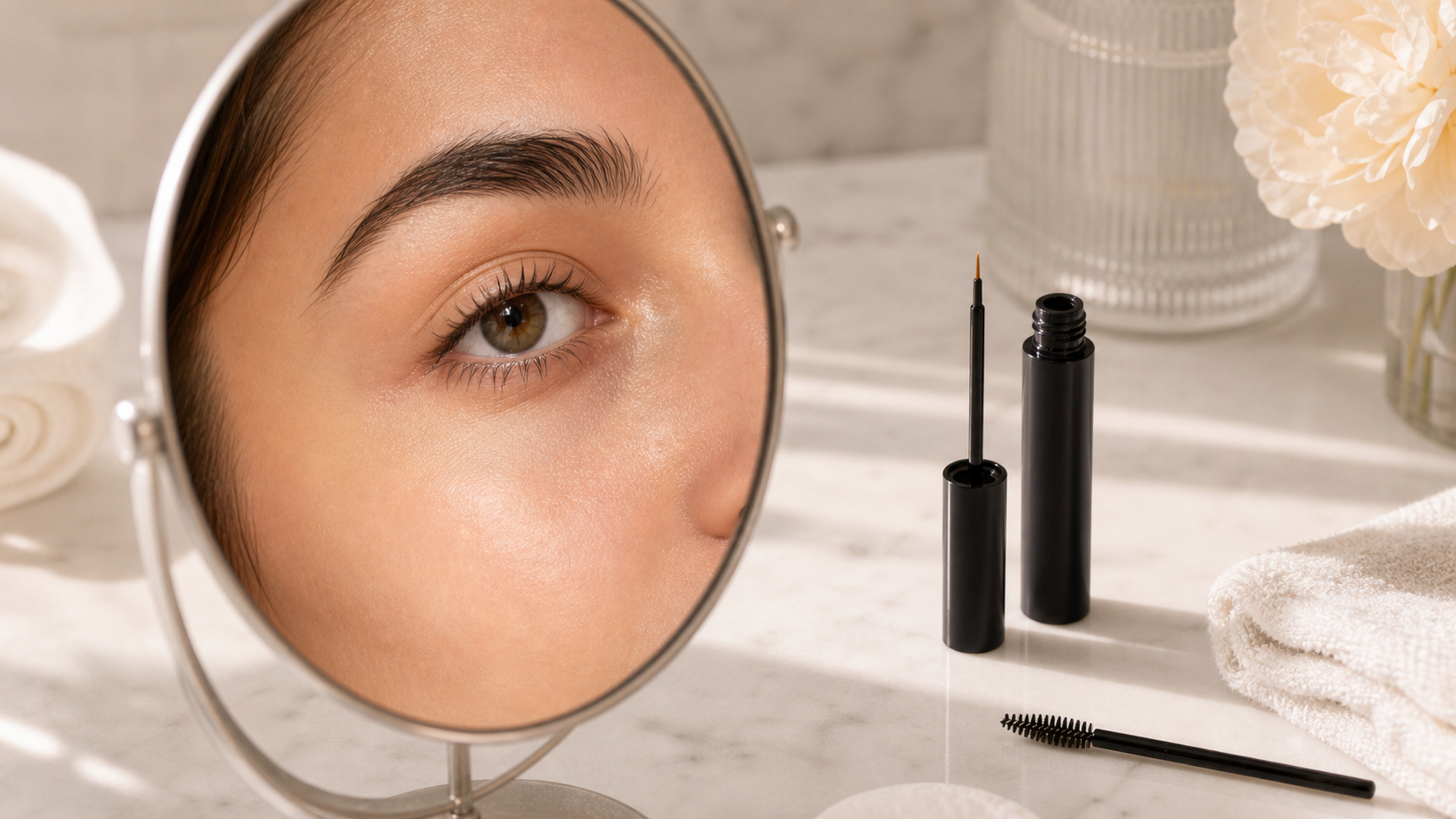 bare lash reset routine with vegan lash serum and clean beauty tools