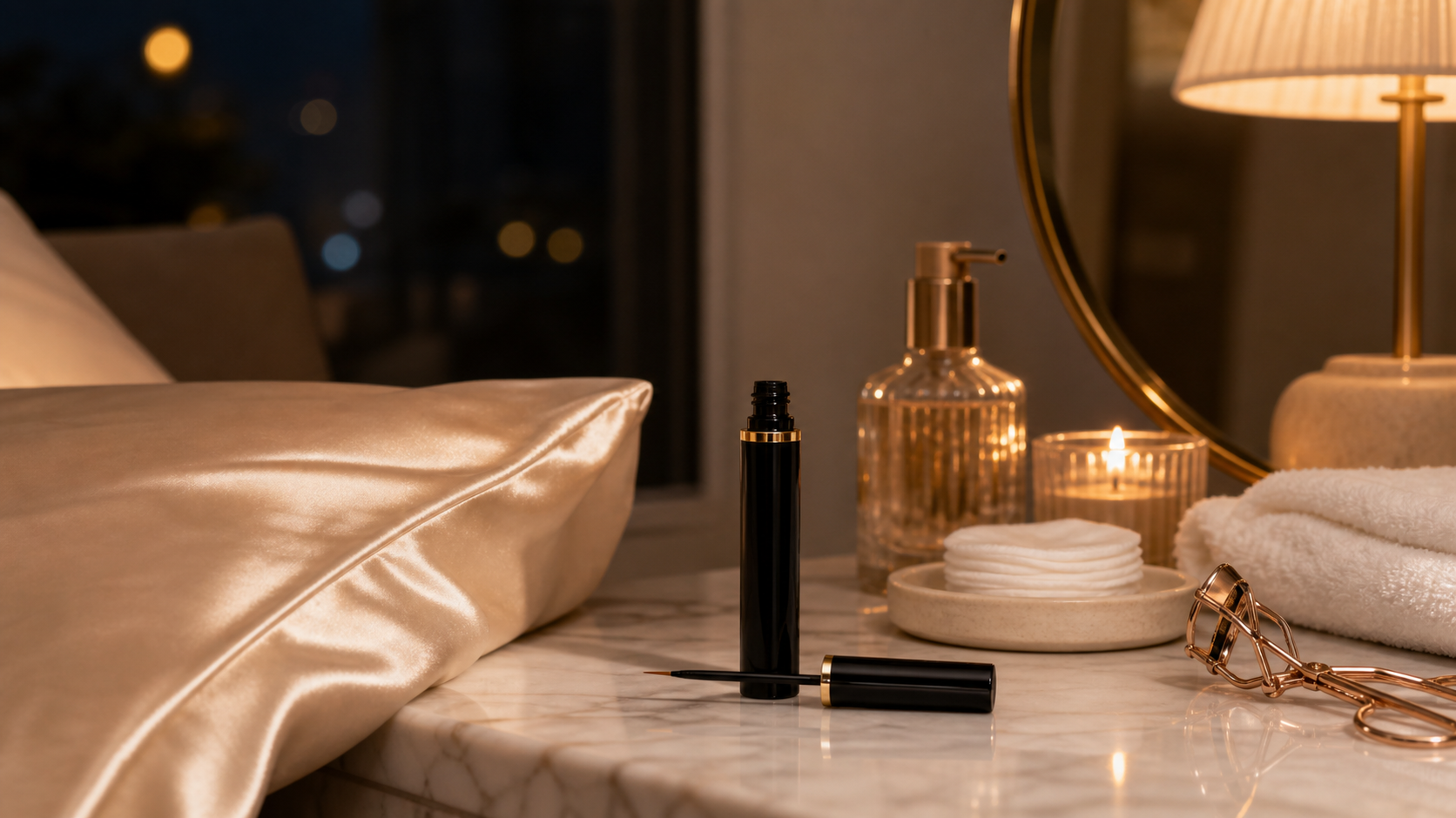 2bmaagic nightly lash serum routine on a beauty vanity