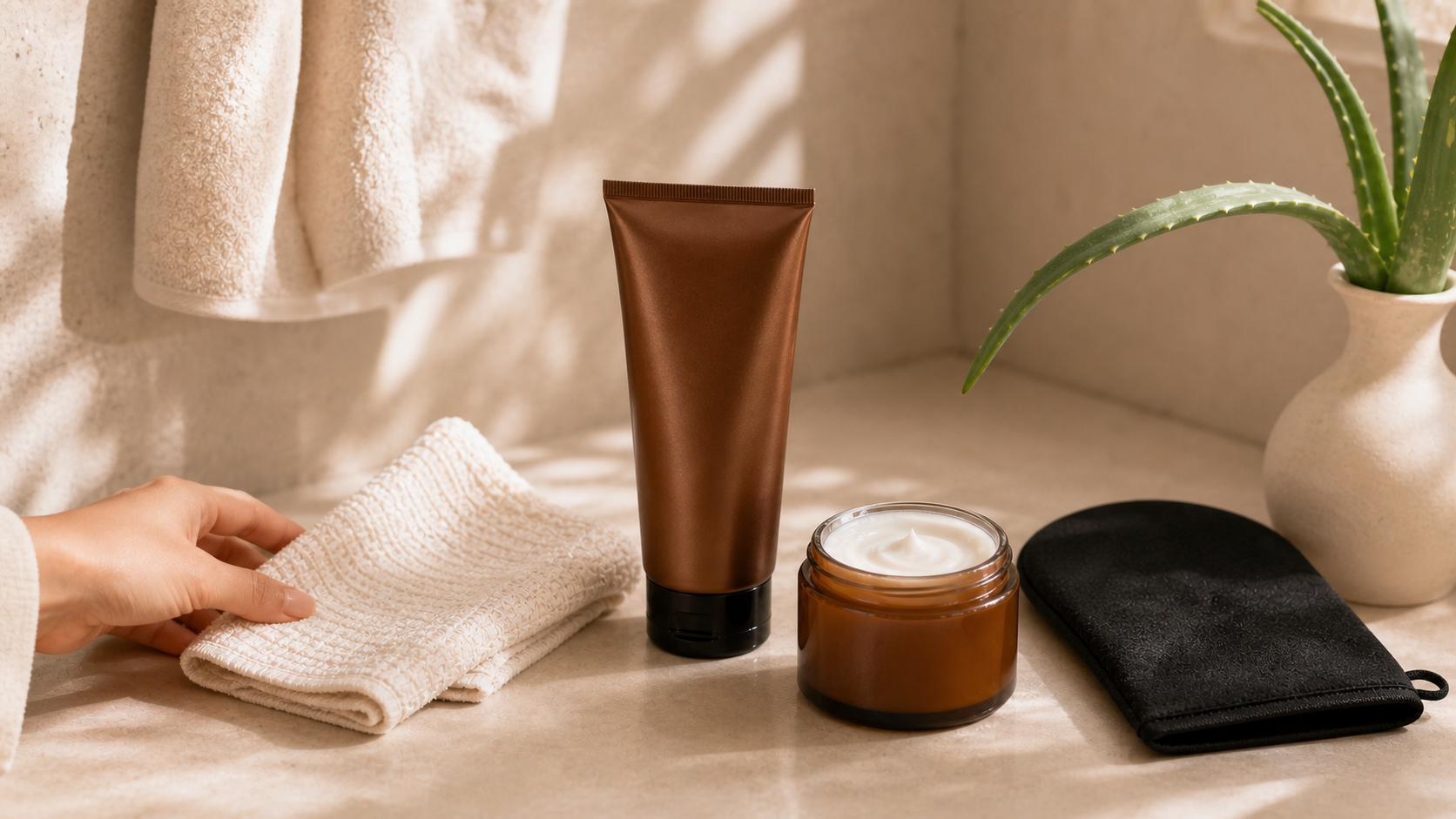 2bmaagic gentle self tanning routine for sensitive skin with moisturizer and mitt